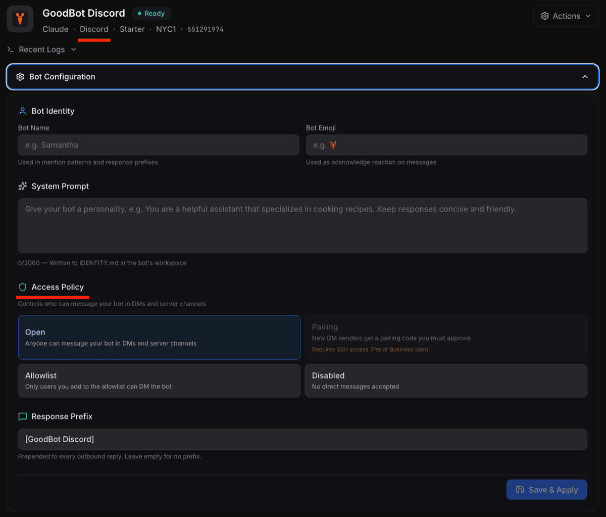 ClawCloud channel config update for Discord