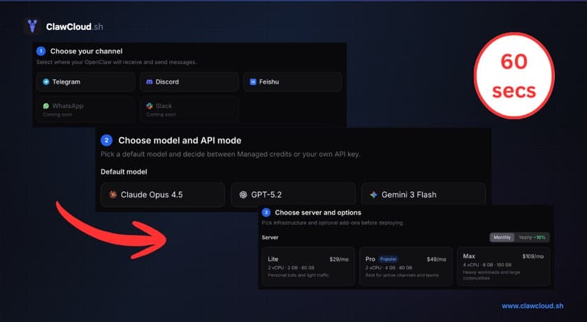 Three deploy wizard steps side by side