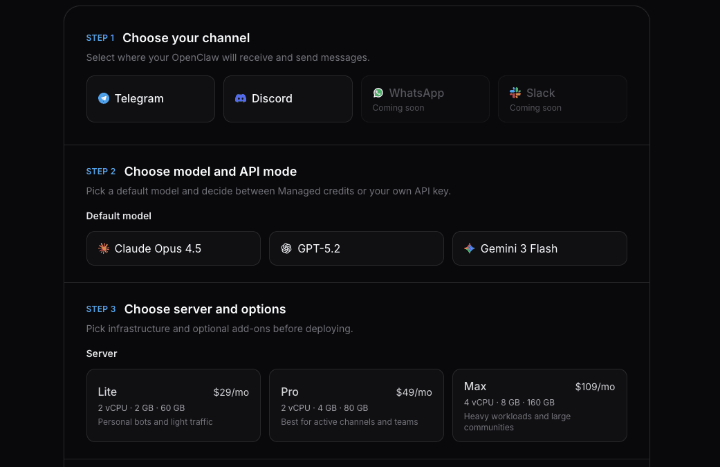 ClawCloud deploy wizard configured for OpenClaw deployment