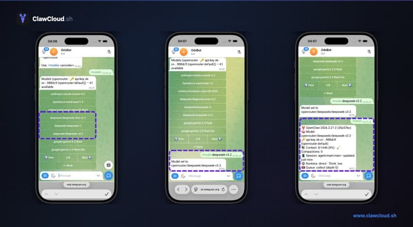 OpenClaw bot switching to a DeepSeek model via /model command