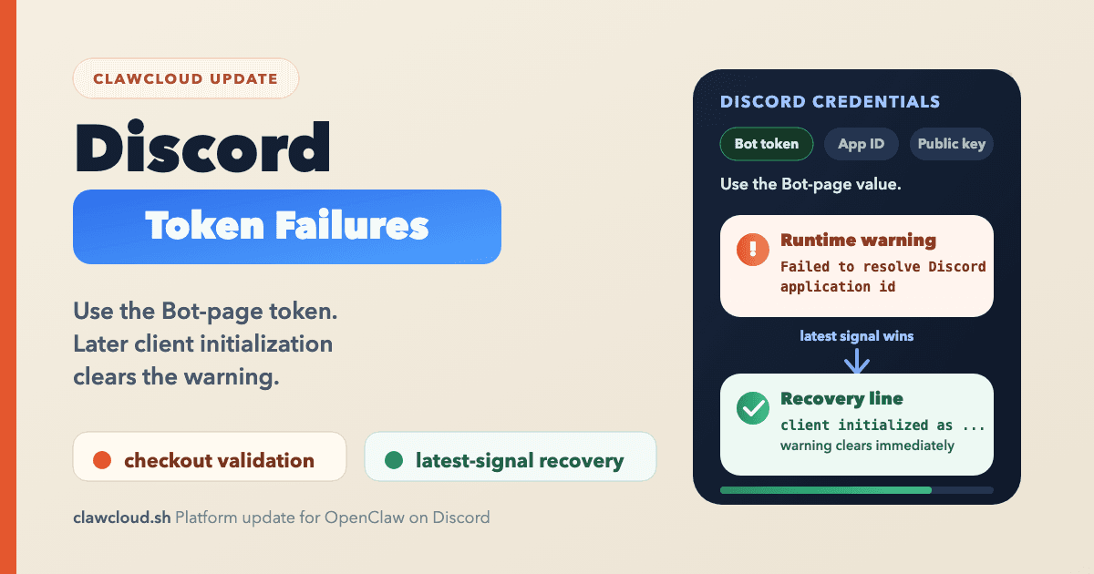 OpenClaw Discord token fix on ClawCloud