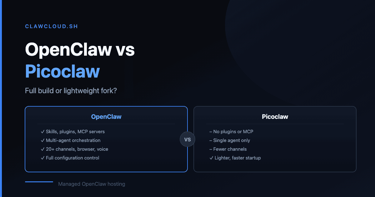 OpenClaw and Picoclaw side by side with feature differences