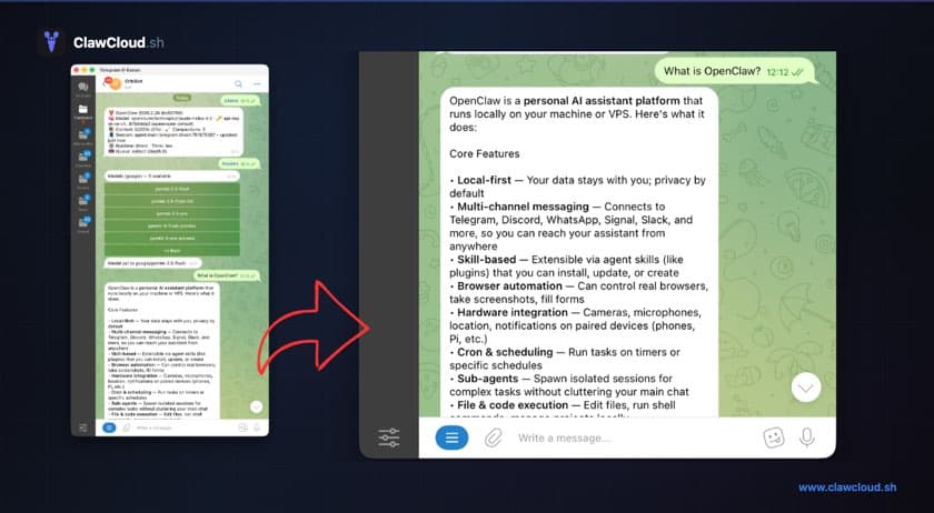 OpenClaw AI chatbot responding to a user in a messaging app