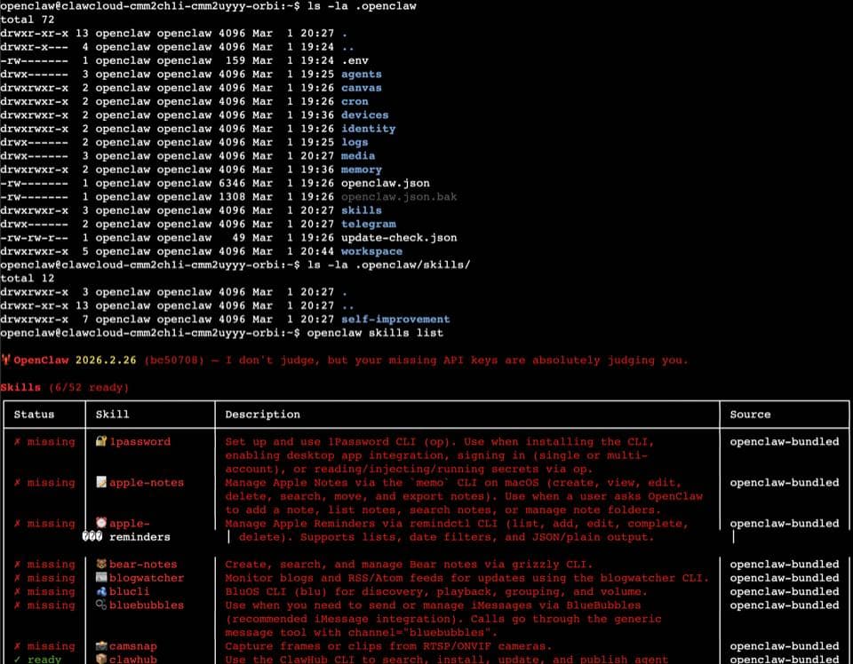 ~/.openclaw/workspace/skills/ directory after installing skills via ClawHub