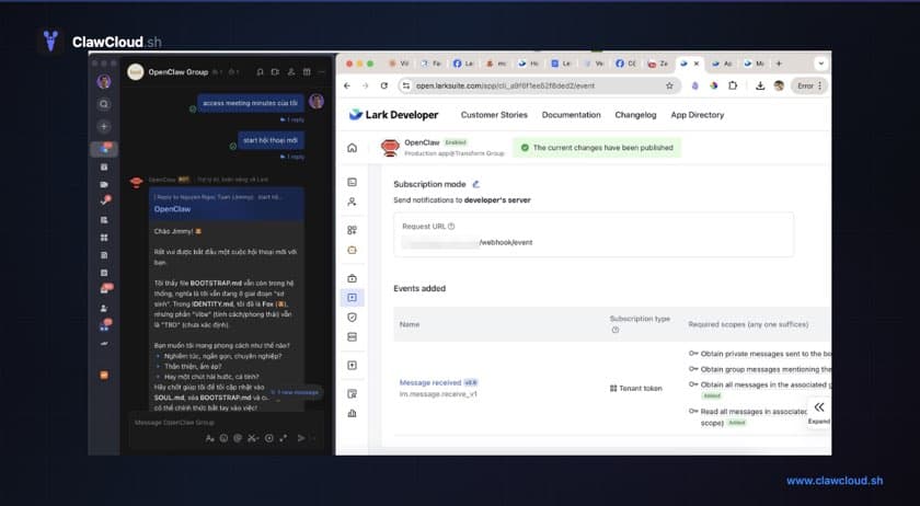 OpenClaw Feishu bot showing interactive card response in a chat