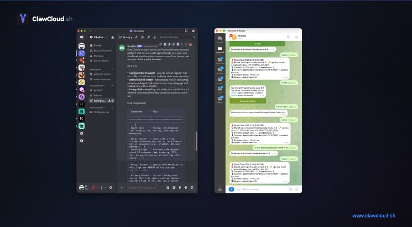 Personal private OpenClaw AI assistant available across Telegram, Discord, and Feishu