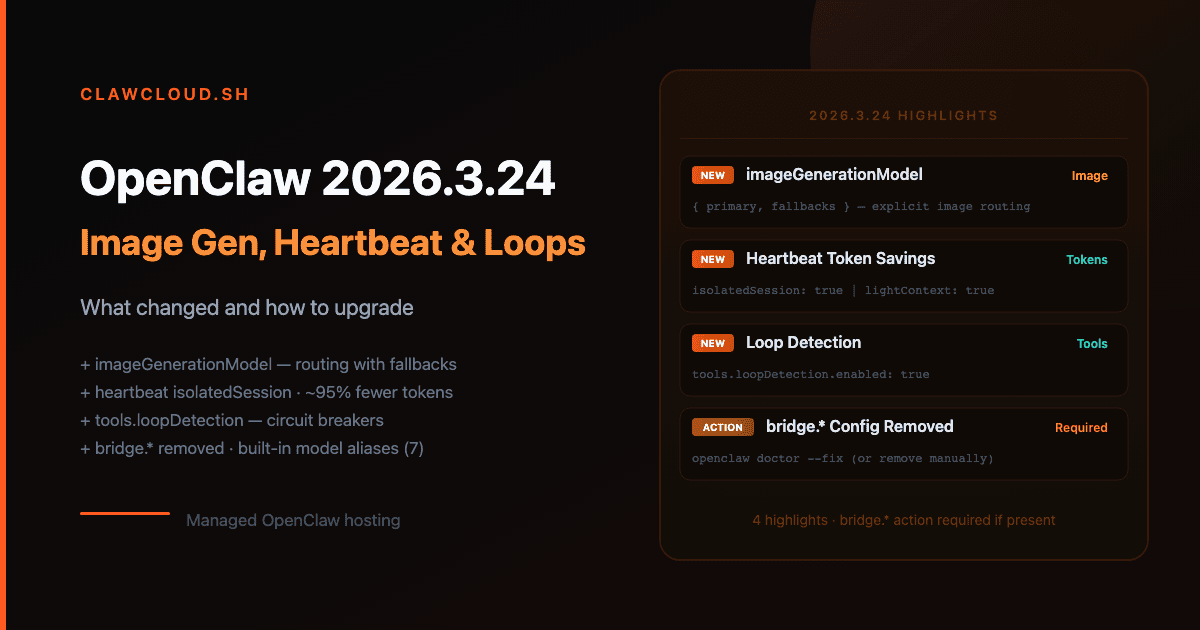 OpenClaw 2026.3.24 upgrade guide: image generation, heartbeat savings, and loop detection