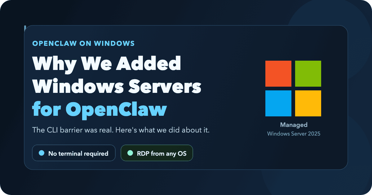 OpenClaw Windows cloud server — full desktop via RDP, no terminal required OpenClaw running on a Windows cloud server desktop with RDP connection from macOS