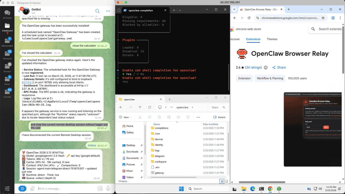 OpenClaw Windows cloud server desktop after the first RDP login with OpenClaw ready to use OpenClaw Windows cloud server desktop after the first RDP login