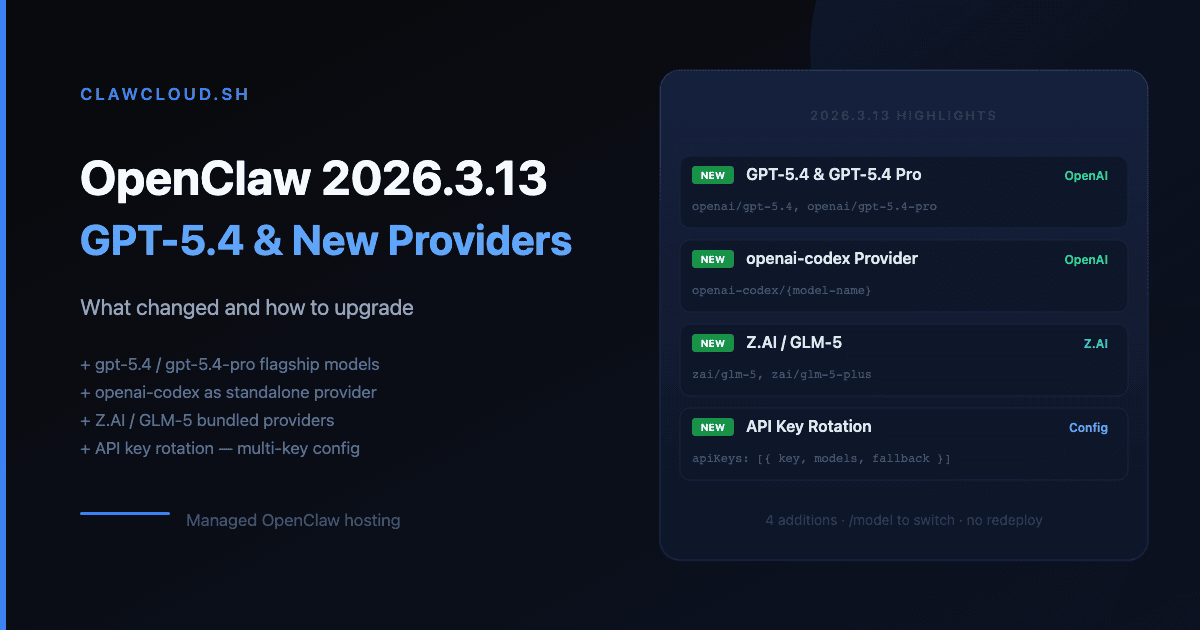 OpenClaw 2026.3.13: GPT-5.4, Providers & Key Rotation — ClawCloud