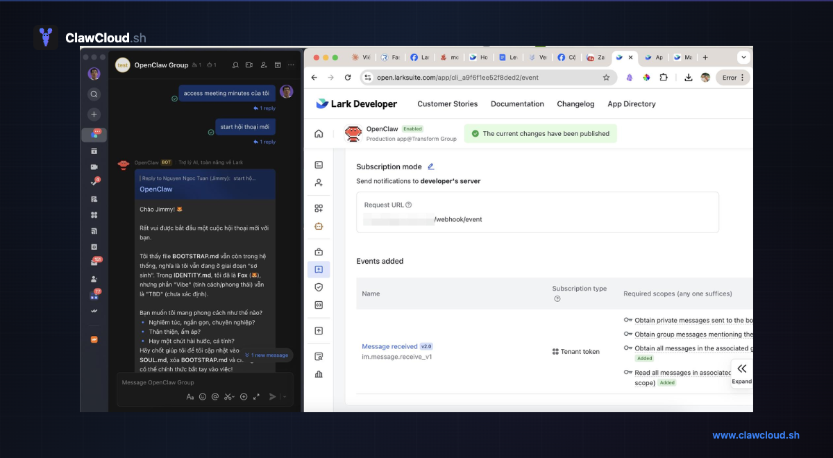 OpenClaw AI bot streaming response via interactive card in Feishu group chat OpenClaw Feishu bot showing interactive card response in a chat